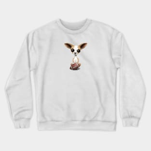 Chihuahua Puppy Dog Playing With Football Crewneck Sweatshirt